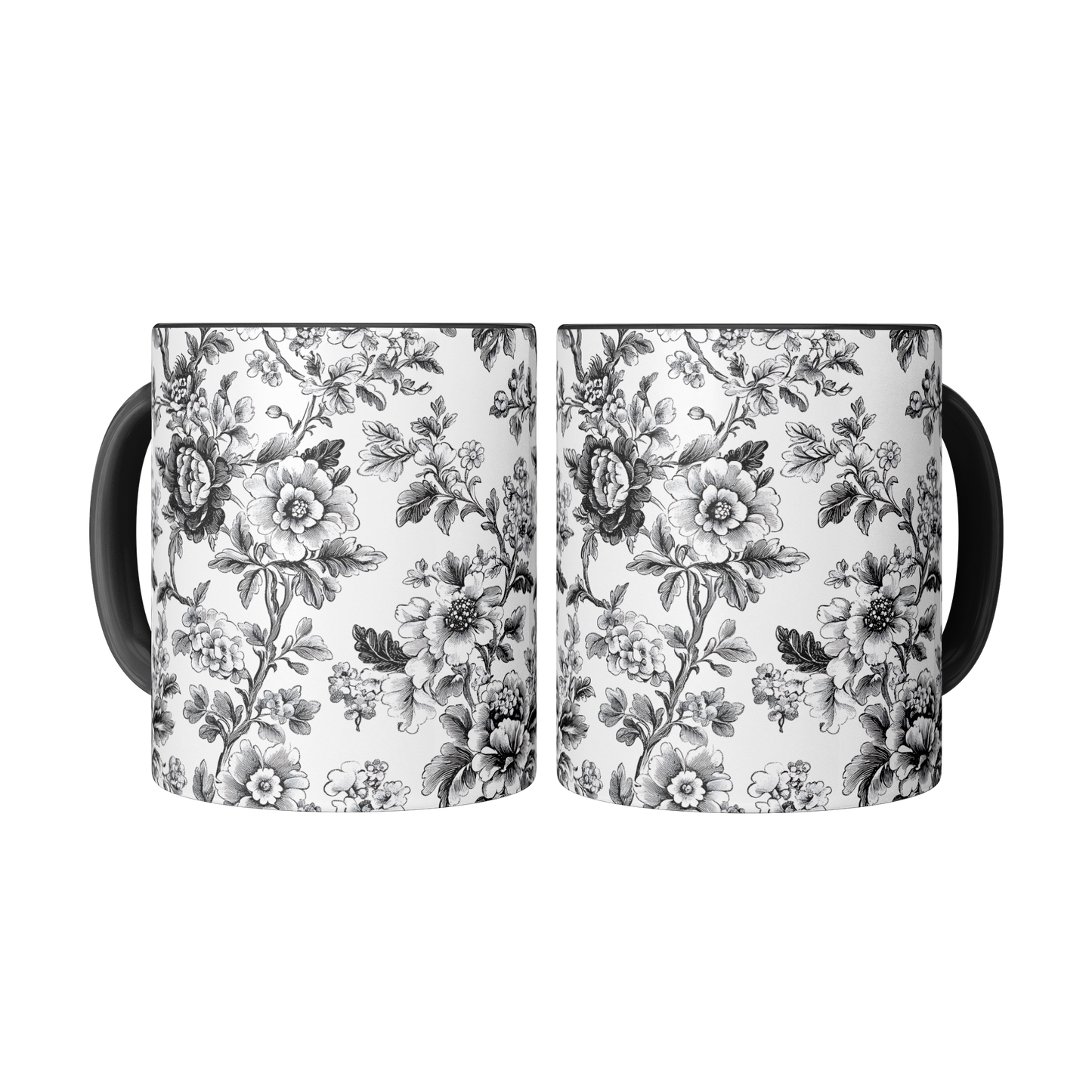 Black Toile Accent Mug – 11oz Ceramic with Elegant Floral Design