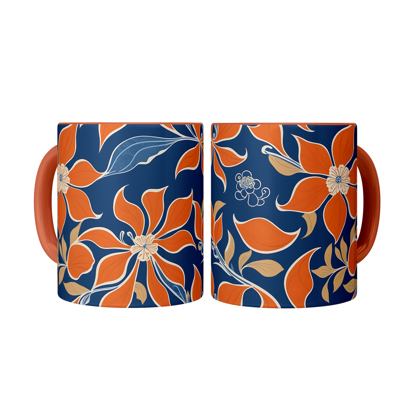 Orange Floral Accent Mug – 11oz Ceramic with Vibrant Vintage