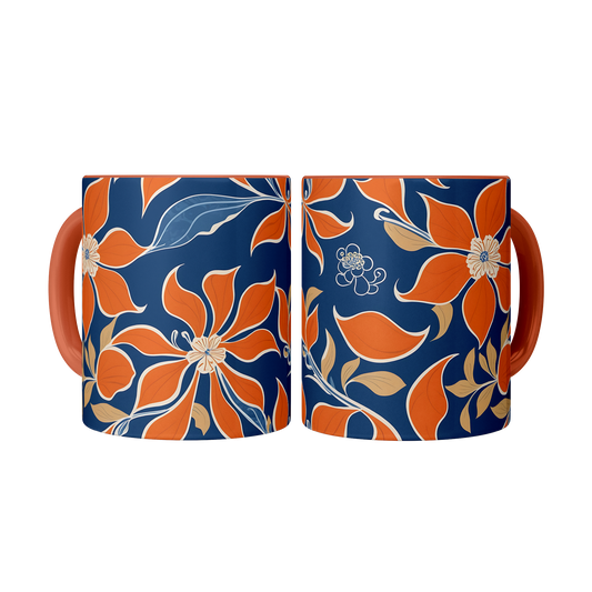 Orange Floral Accent Mug – 11oz Ceramic with Vibrant Vintage