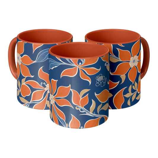 Orange Floral Accent Mug – 11oz Ceramic with Vibrant Vintage
