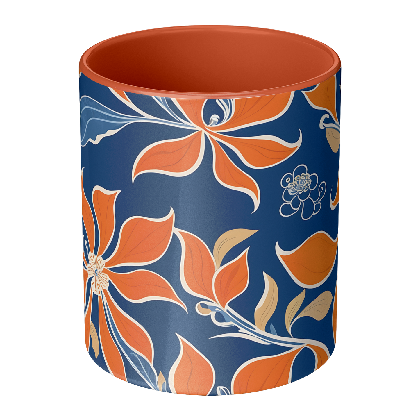Orange Floral Accent Mug – 11oz Ceramic with Vibrant Vintage
