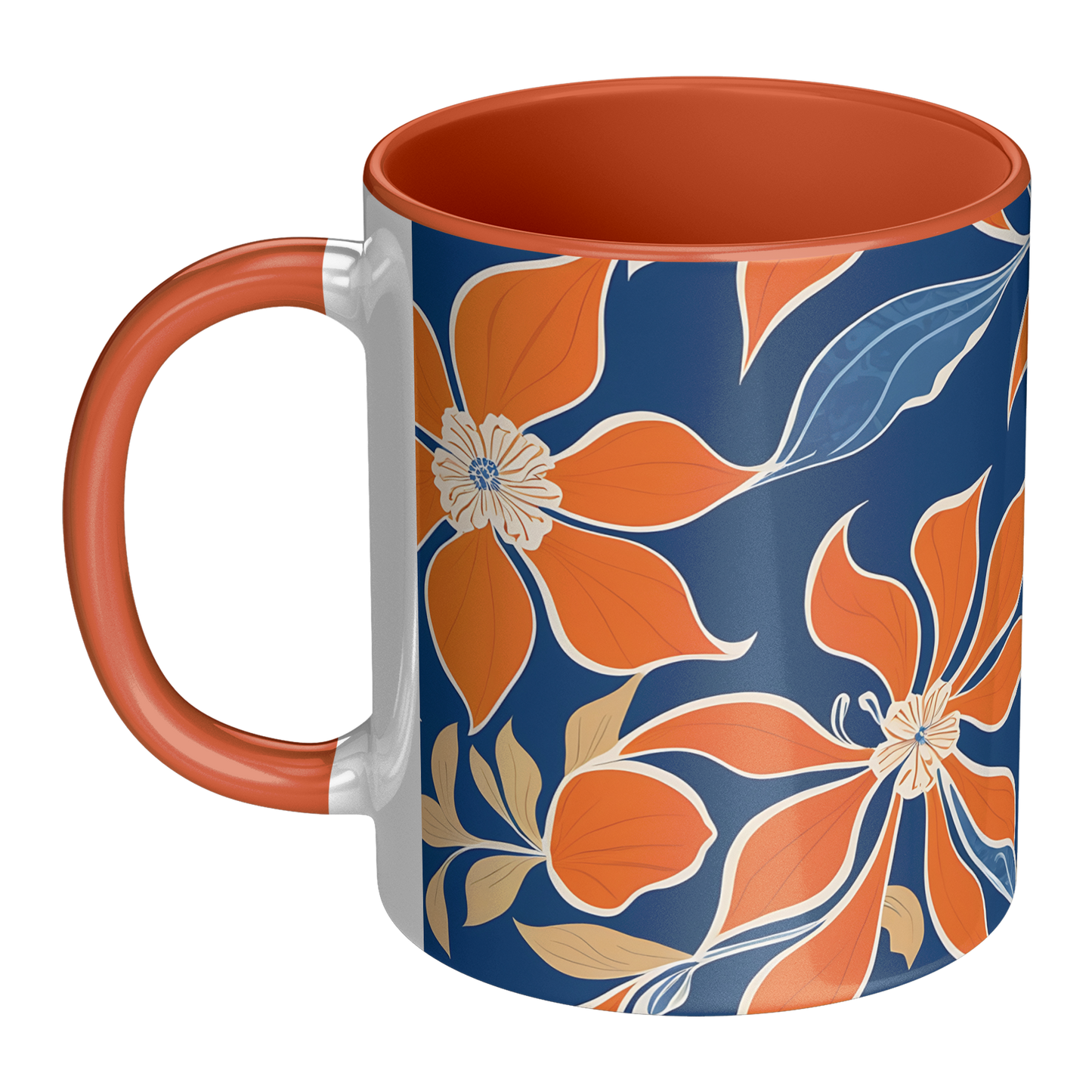 Orange Floral Accent Mug – 11oz Ceramic with Vibrant Vintage
