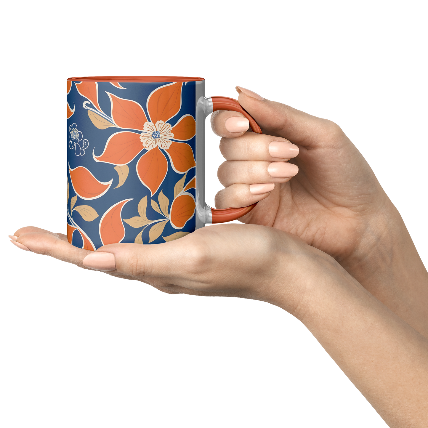 Orange Floral Accent Mug – 11oz Ceramic with Vibrant Vintage