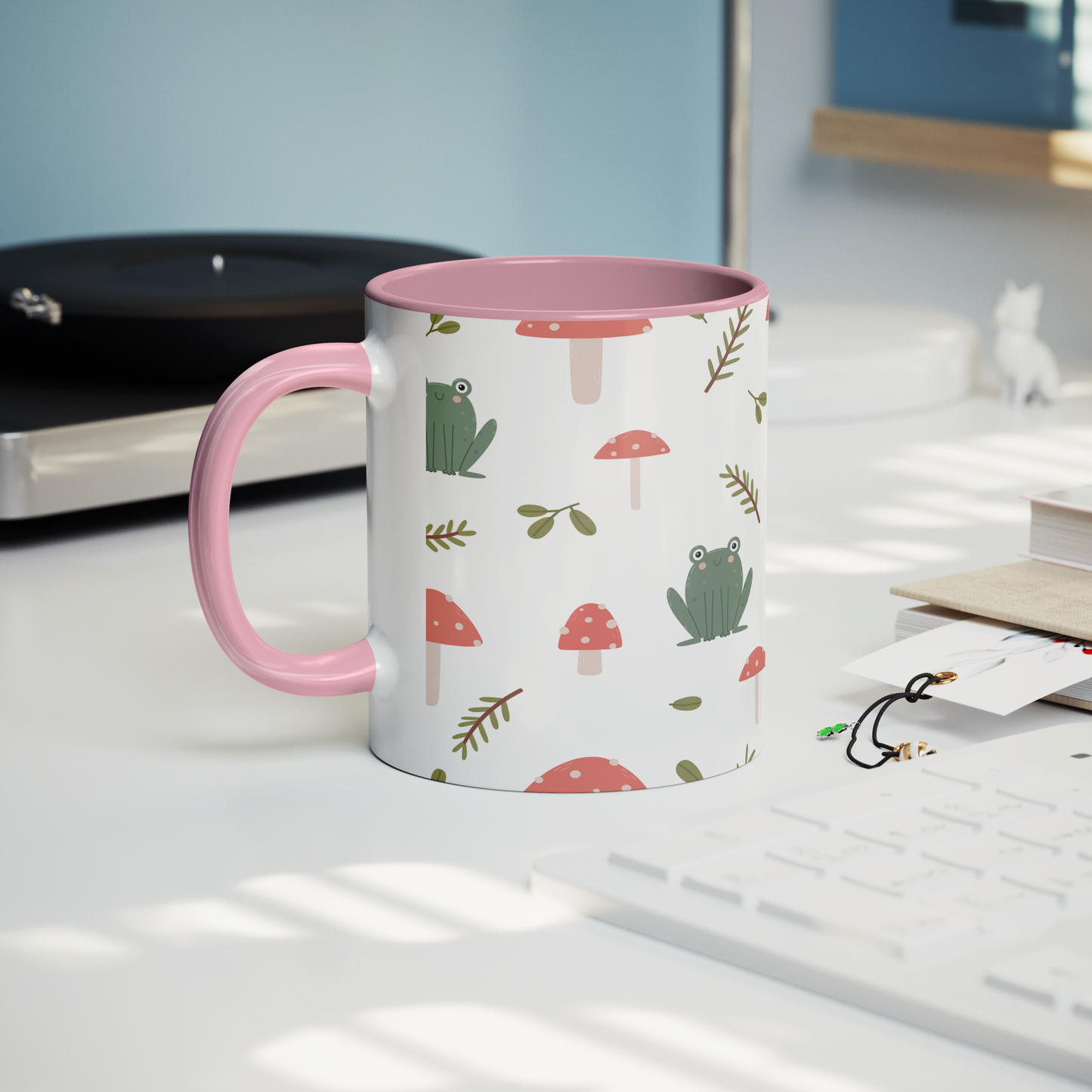 11oz_mug_Mushrooms_and_Frogs_Fairecom_Lifestyle_Record_Player_Mockup.png