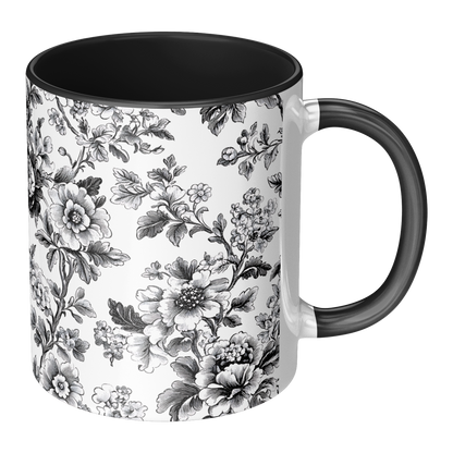 Black Toile Accent Mug – 11oz Ceramic with Elegant Floral Design