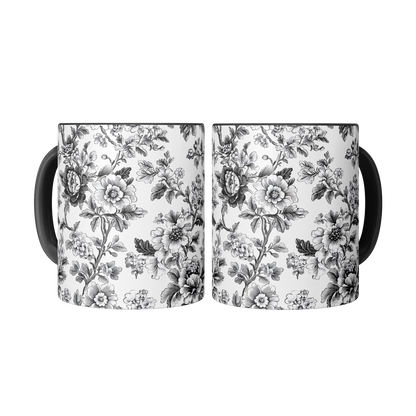 Black Toile Accent Mug – 11oz Ceramic with Elegant Floral Design