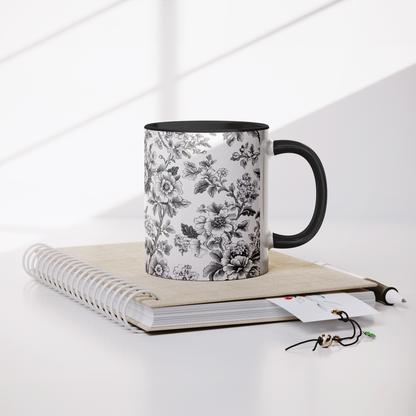 Black Toile Accent Mug – 11oz Ceramic with Elegant Floral Design
