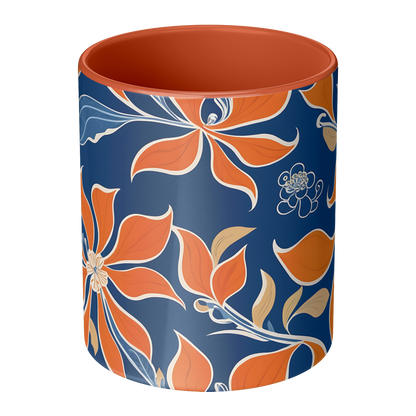 Orange Floral Accent Mug – 11oz Ceramic with Vibrant Vintage