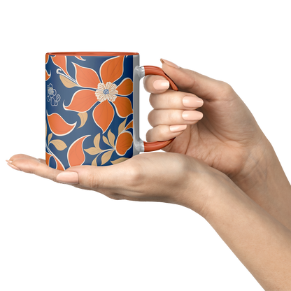 Orange Floral Accent Mug – 11oz Ceramic with Vibrant Vintage
