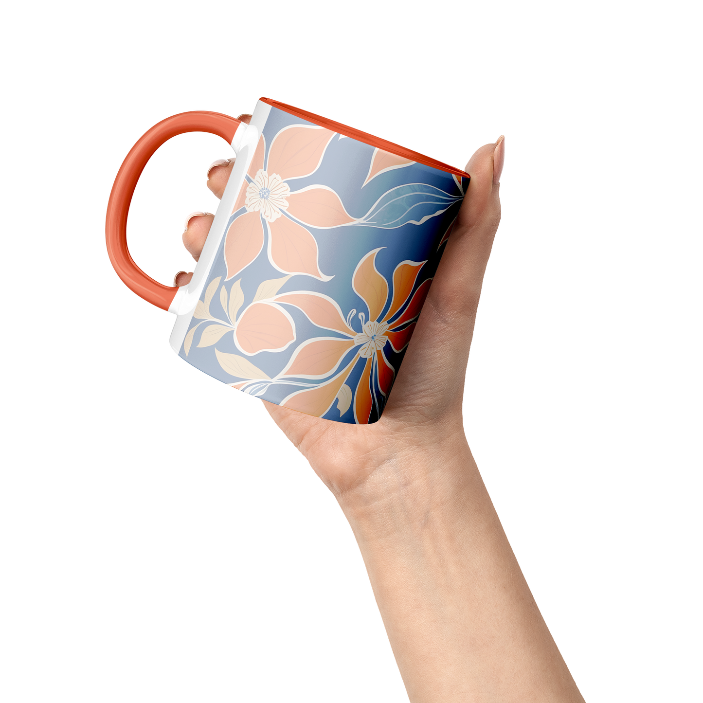 Orange Floral Accent Mug – 11oz Ceramic with Vibrant Vintage