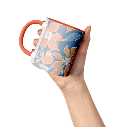 Orange Floral Accent Mug – 11oz Ceramic with Vibrant Vintage
