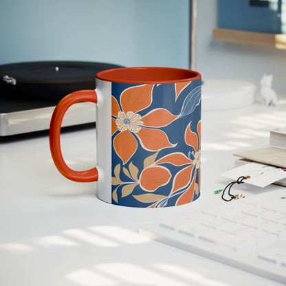Orange Floral Accent Mug – 11oz Ceramic with Vibrant Vintage